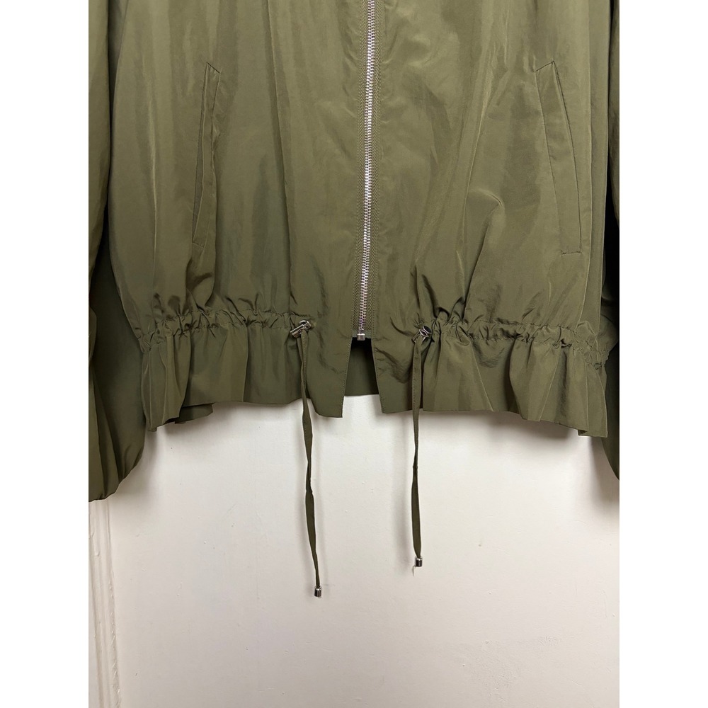 Zara Basic Womens XL Olive Green Full Zip Windbreaker Jacket Drawstring Hem - Picture 3 of 7